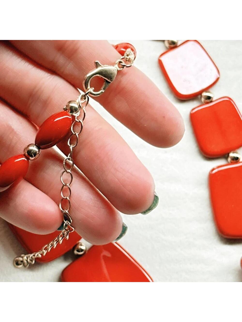 56a. Orange Goldtone Plastic Necklace - Picture 3 of 4